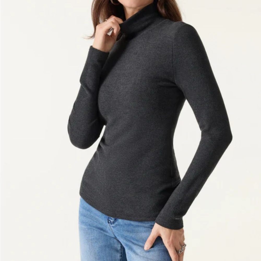 NEW OGL Women Sz M thermal knit Turtleneck Top MaxWarm build in Bra Black